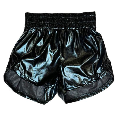 Metallic Coating Athletic Fit Smocked Elastic Waist Short