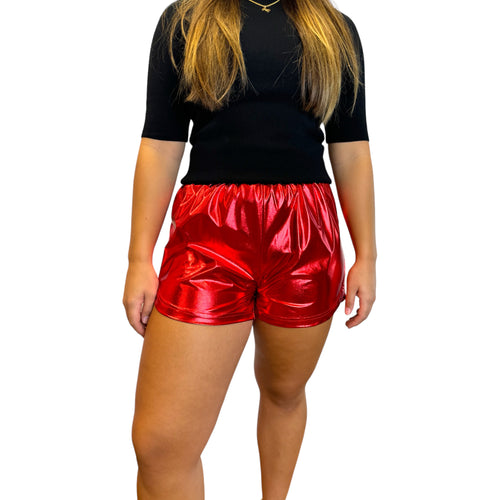 Metallic Coating Athletic Fit Smocked Elastic Waist Short