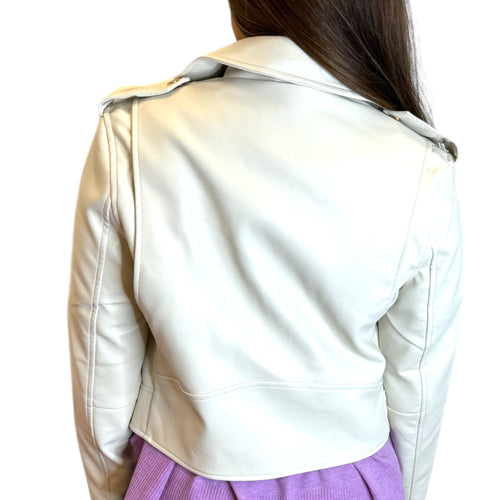 Theodora Off White Vegan Leather Gold Hardware Jacket