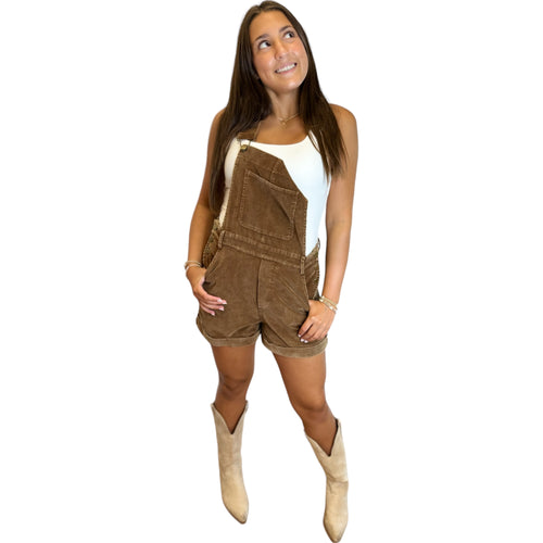 Kahlo Washed Brown Corduroy Adjustable Strap Relaxed Fit Overall