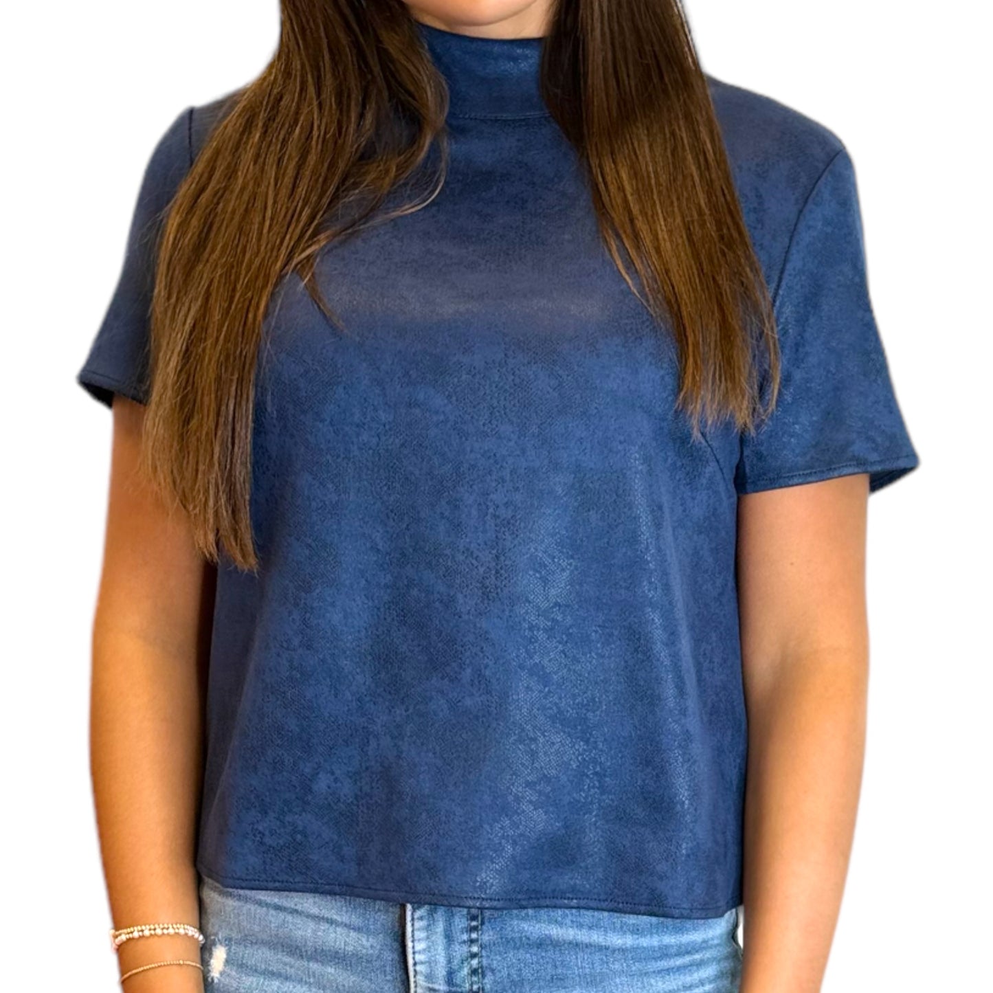 Navy Snake Suede Top