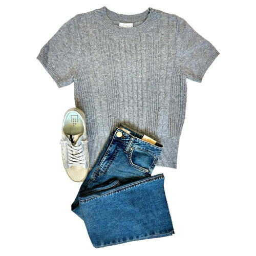 Giana Cozy Cable Knit Short Sleeve Round Neck Sweater