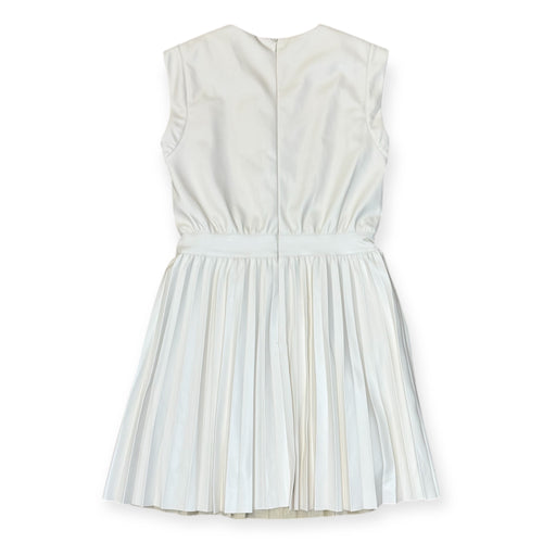 Cream Vegan Leather Cinched Pleat Shoulder Sleeveless Midi Dress