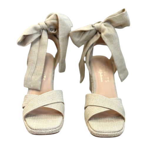 Bonaire Raffia Fabric Tie Closure Espadrille Platform Heel Sandal