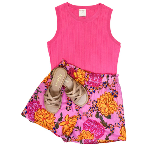 Aiko 3D Multi Rib Pattern Crew Neck Knit Tank