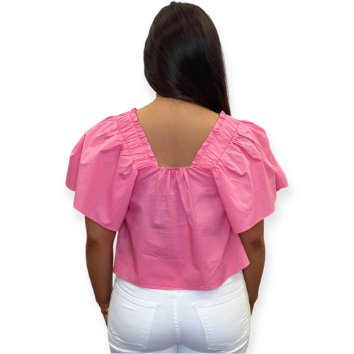 Solid Poplin Square Neck Short Sleeve Top