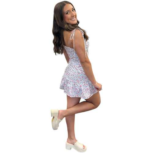 Cherry Check Tie Strap Ruffle Hem Romper