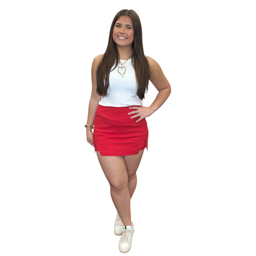 Cut Out Front High Waisted Game Day Mini Skort in Red