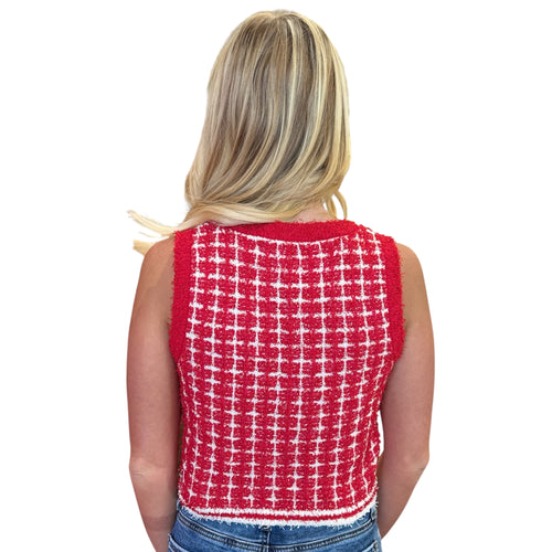 Plaid Ribbed Knit Sleeveless Cropped Sweater Tank