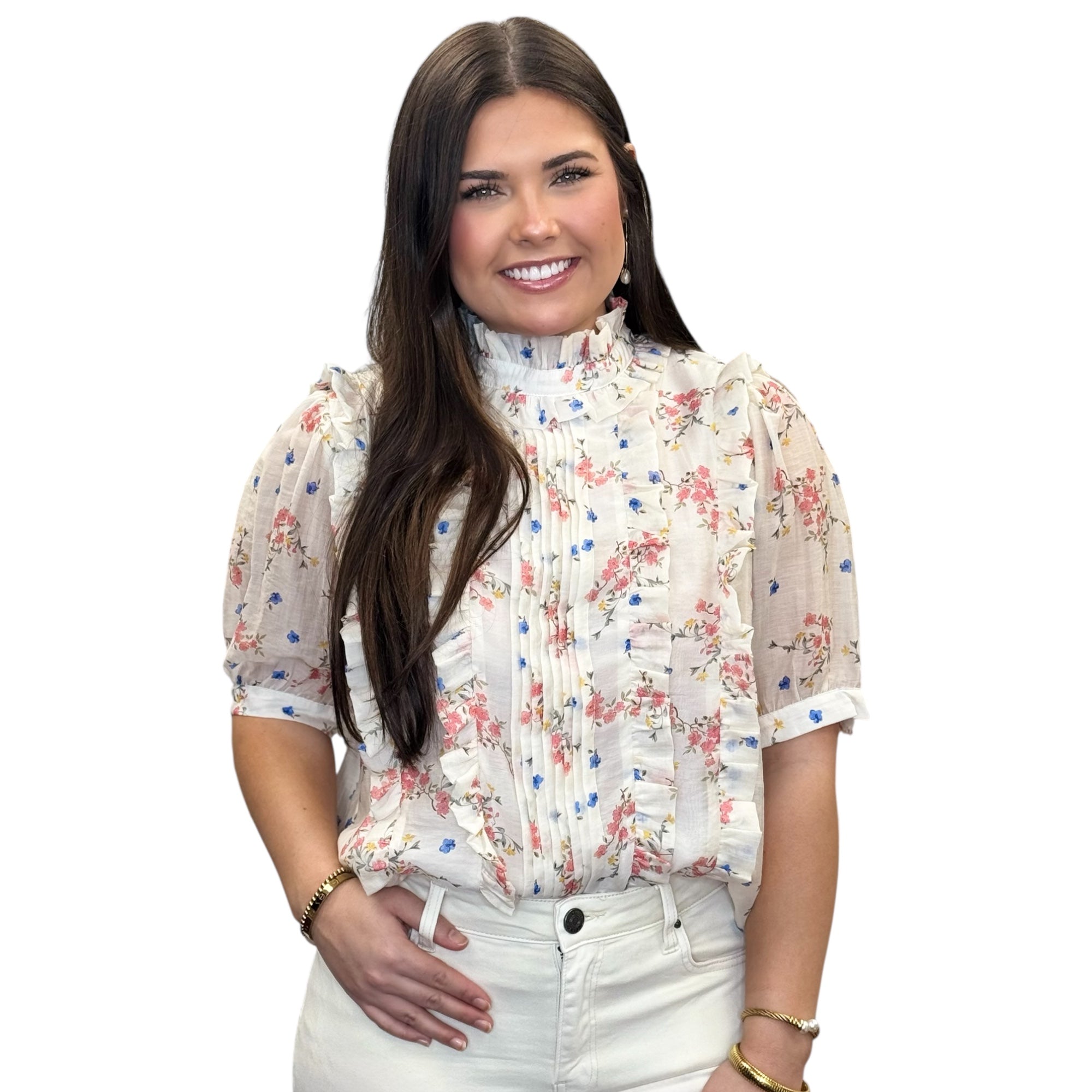 Cream Ruffle Short Sleeve Top
