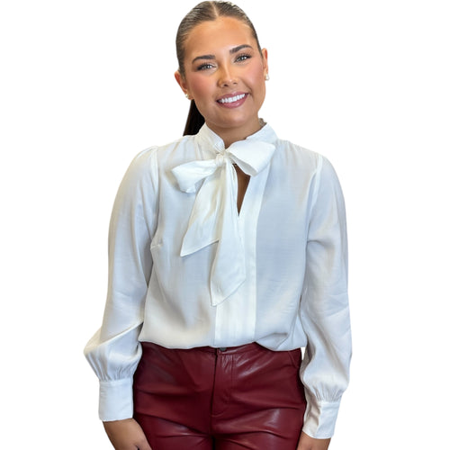 Anastasia Tie Neck Pleat Detail Long Sleeve Top