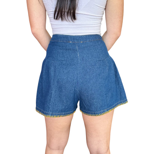 Magnolia Blanket Stitch Denim Flounce Western Short