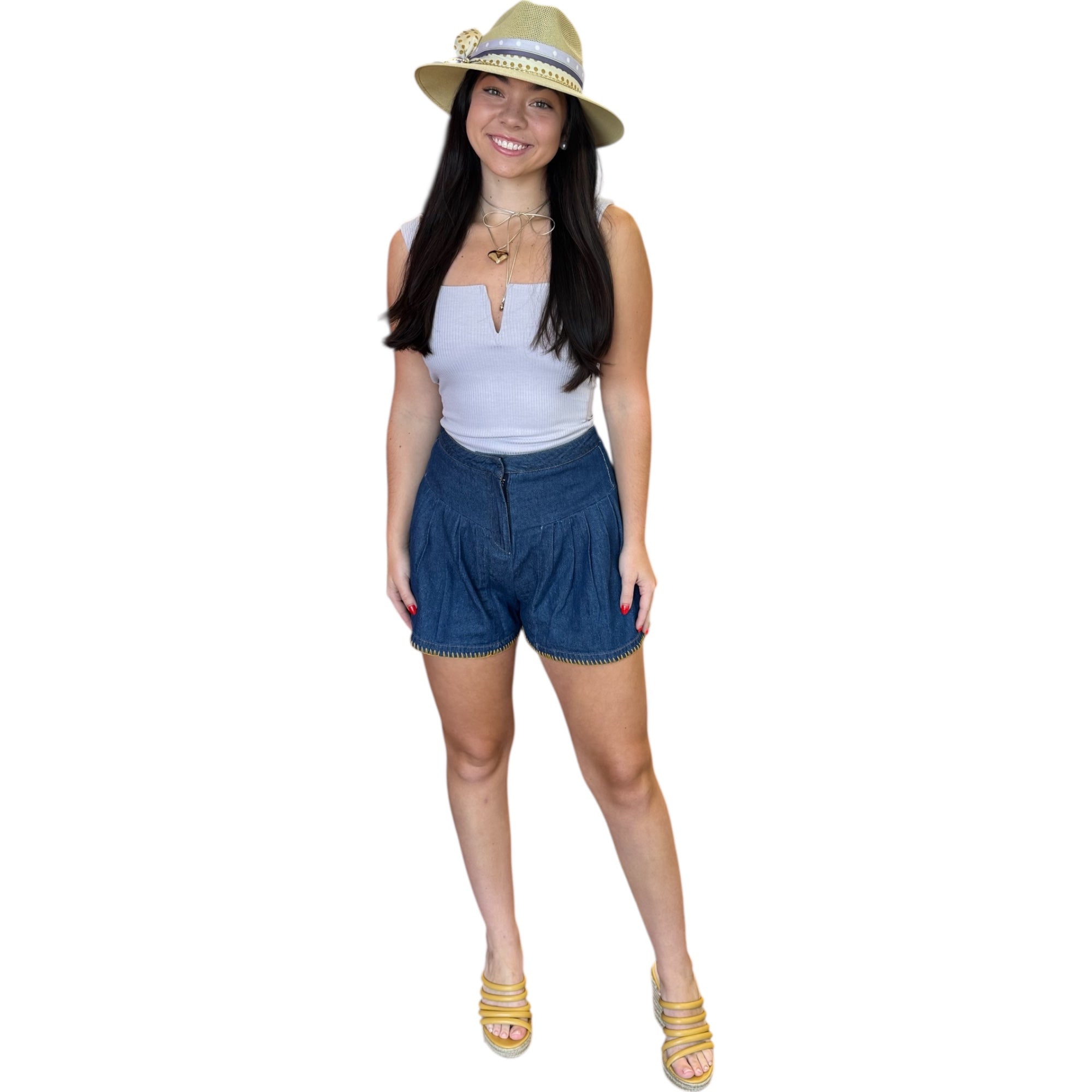 Magnolia Blanket Stitch Denim Flounce Short