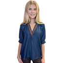Contrast V Neck Denim Top