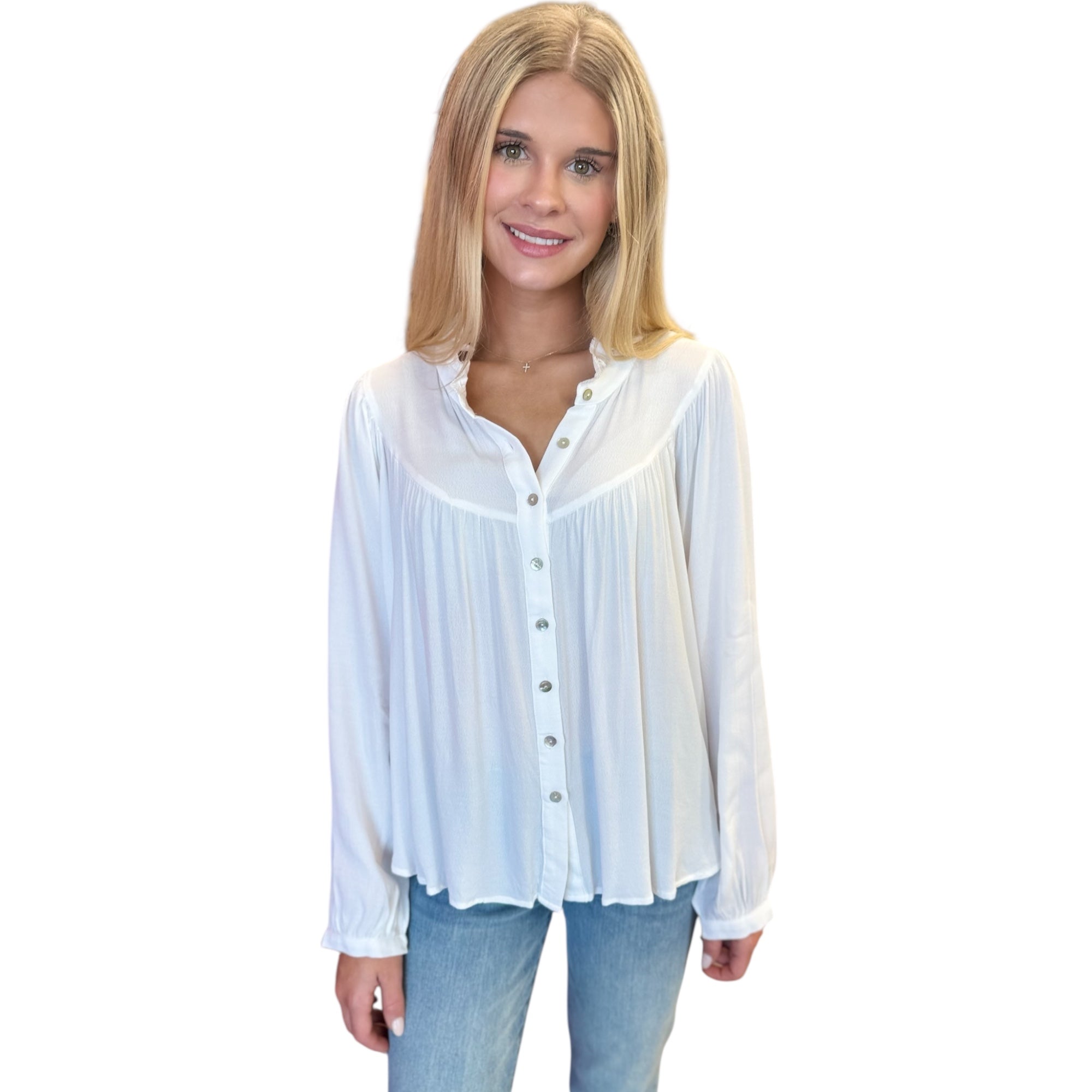 White Woven Button Down Top