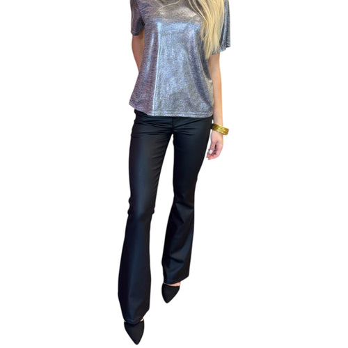 Ana High Rise Fab AB Black Coated Denim Retro Flare Jean