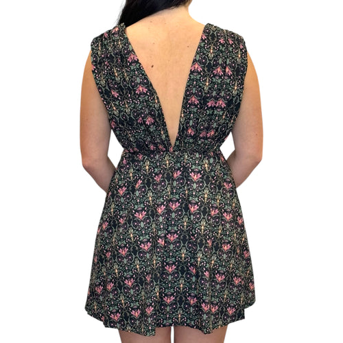 Indigo Garden Floral Bow Front A Line Mini Dress
