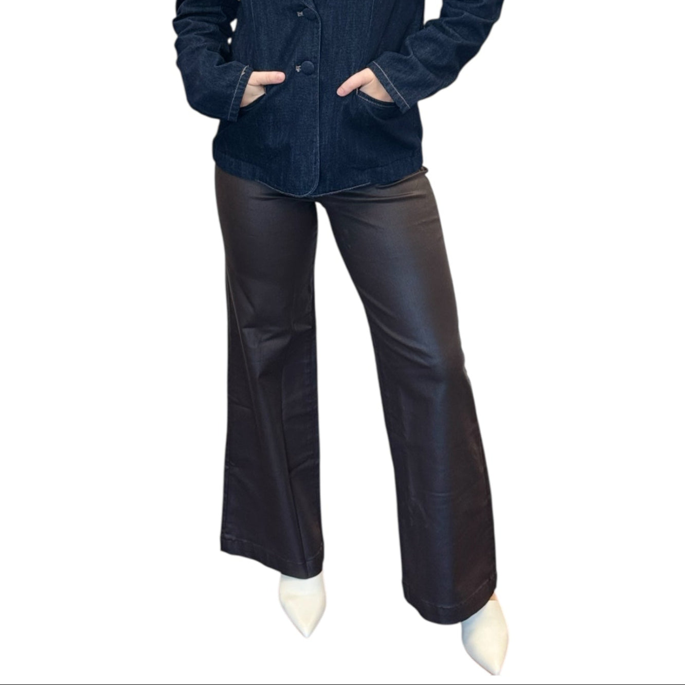 Meg HR Fab AB Wide Leg Coated- Chocolate