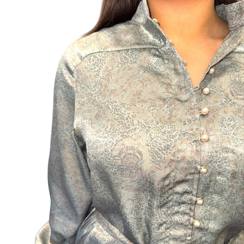 Golden Tapestry Green and Gold Cheetah Print Button Down Dress