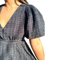 Ebony Tweed Puff Sleeve Dress