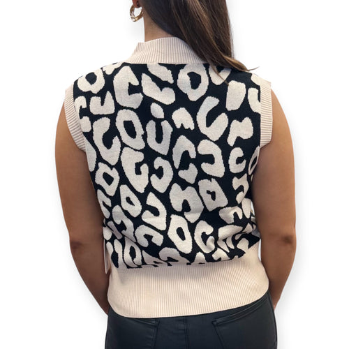 Bozoma Cheetah Print Oversized V Neck Sweater Vest