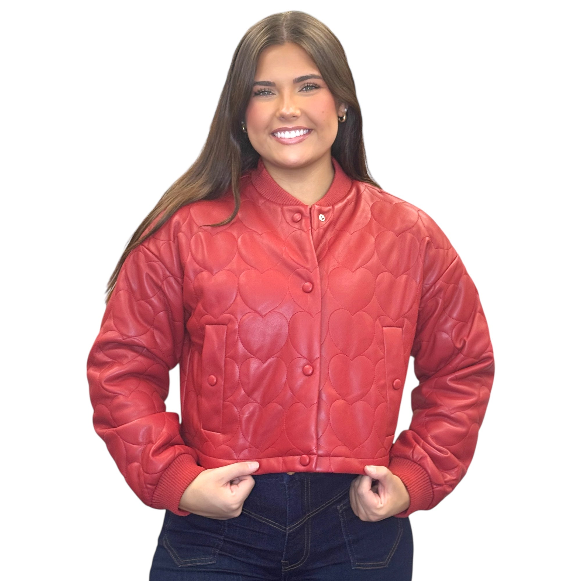Red Vegan Leather Heart Jacket