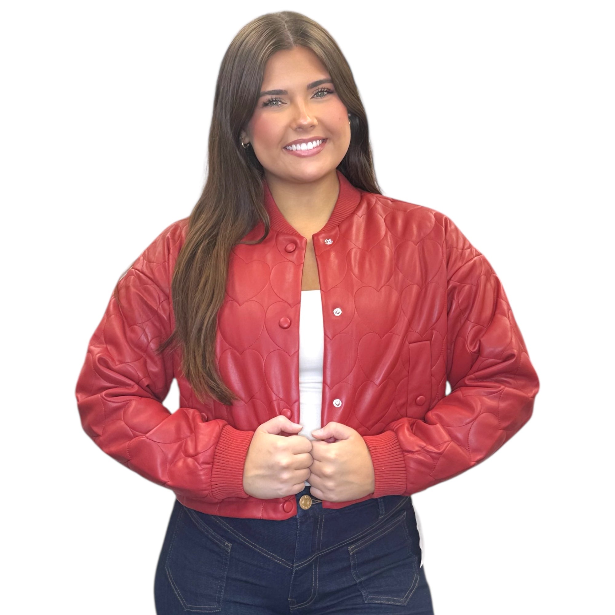 Red Vegan Leather Heart Jacket