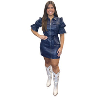 Navy Vegan Leather Dress
