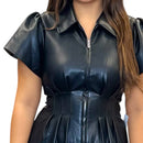 Black Vegan Leather Zip Dress