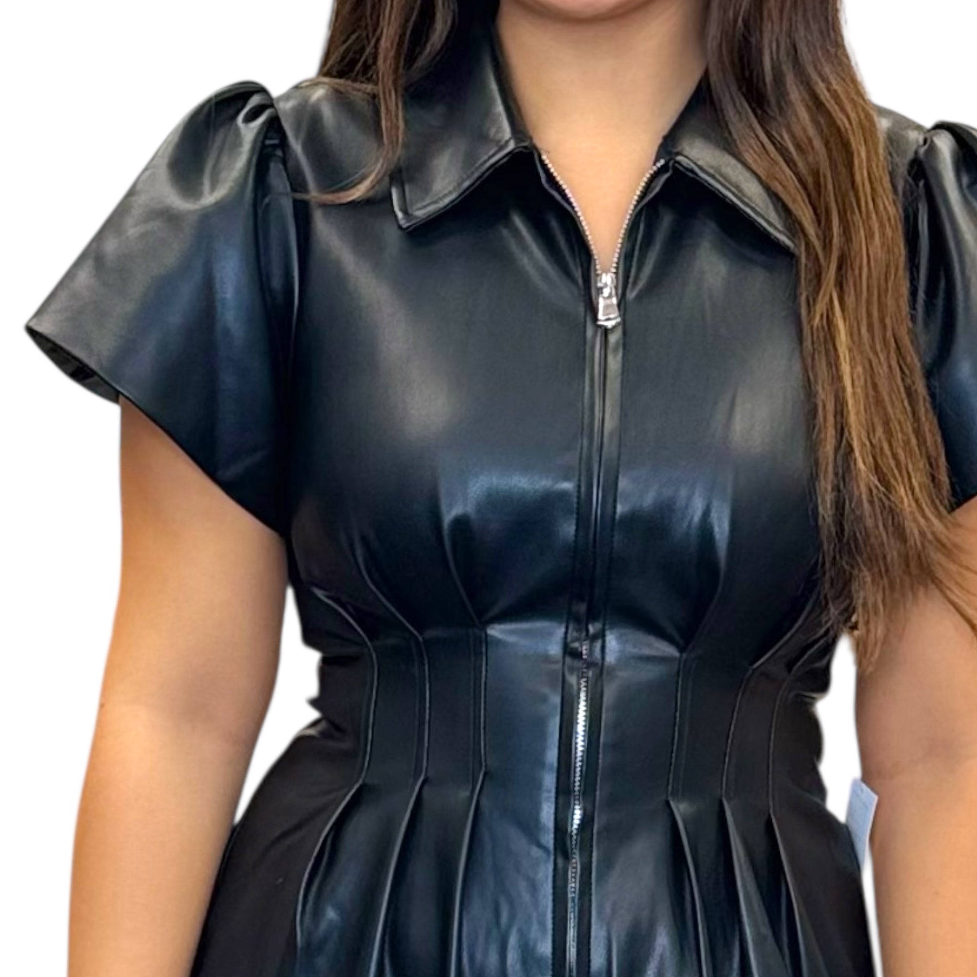 Black Vegan Leather Zip Dress