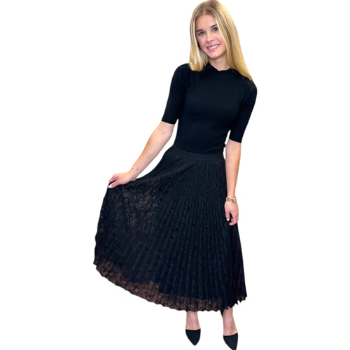 Madison Black Plaid Lace Textured Pleated A-Line Skirt