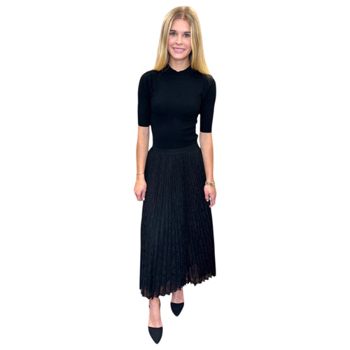 Madison Black Plaid Lace Textured Pleated A-Line Skirt