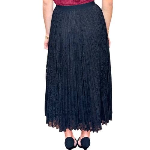 Madison Black Plaid Lace Textured Pleated A-Line Skirt