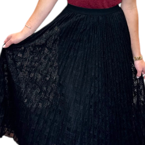 Madison Black Plaid Lace Textured Pleated A-Line Skirt