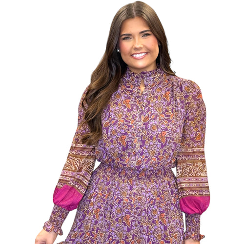 Floral Chiffon Button Up Long Sleeve Maxi Dress