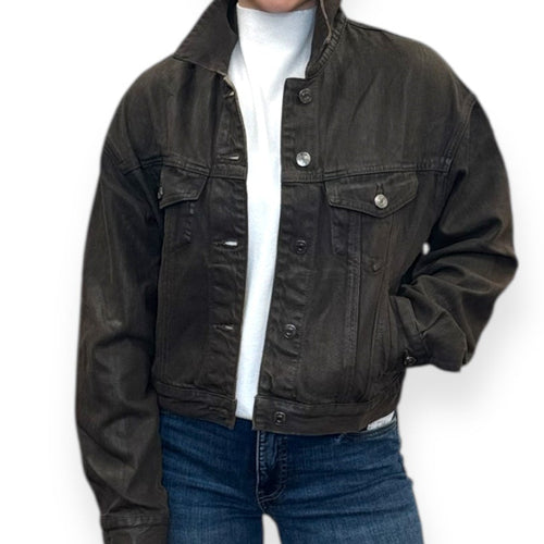 Emrie Coated Chocolate Brown Denim Jacket