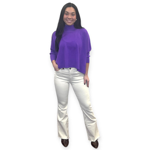 Aja Purple Boxy Mock Neck 3/4 Sleeve Top