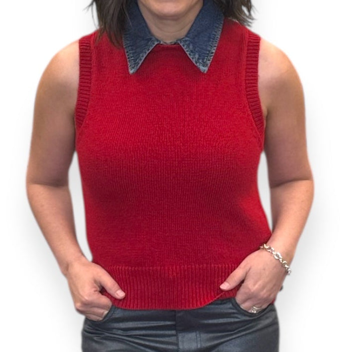 Renier Knit Sweater Vest with Removable Denim Collar