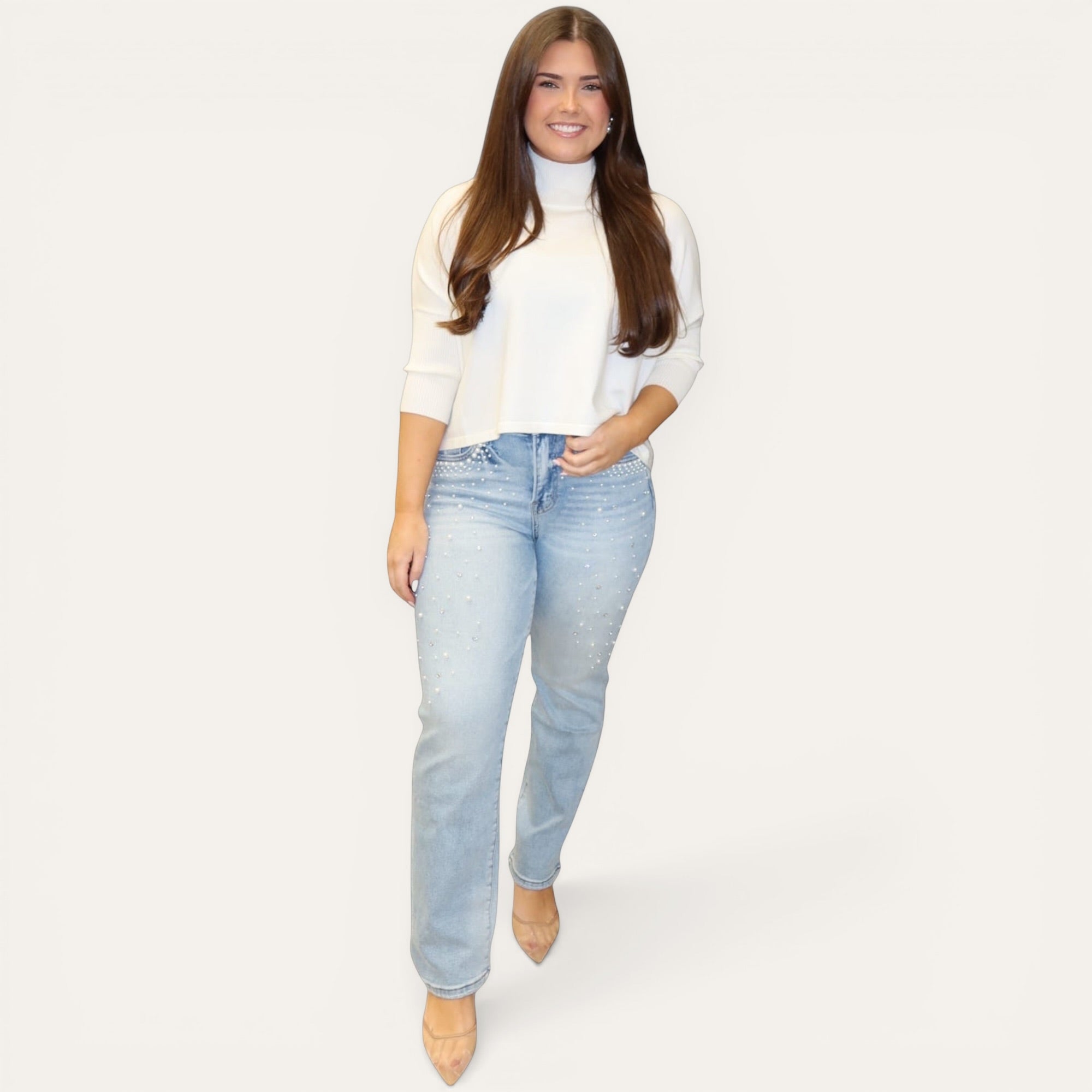 HR Pearl & Rhinestone Straight Leg