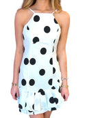 Polka Dot Halter Ruffle Linen Mini Dress
