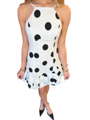 Polka Dot Halter Ruffle Linen Mini Dress