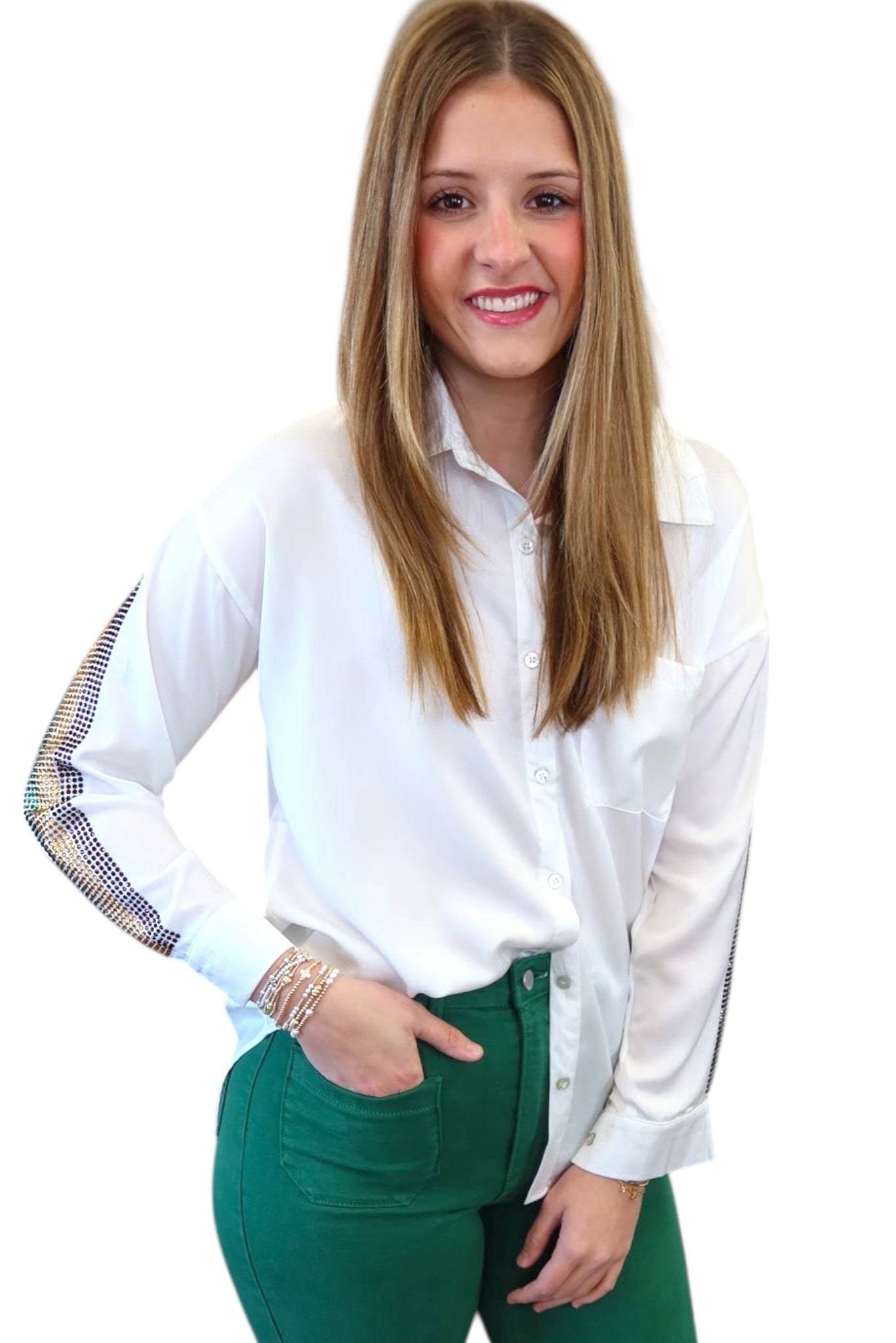 Mardi GrasStripe Sleeve Top