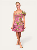 Olive Structured Organza Jacquard Puff Sleeve Dress | Adore Boutique women's clothing & accessories