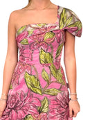Olive Structured Organza Jacquard Puff Sleeve Mini Dress