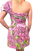 Olive Structured Organza Jacquard Puff Sleeve Mini Dress