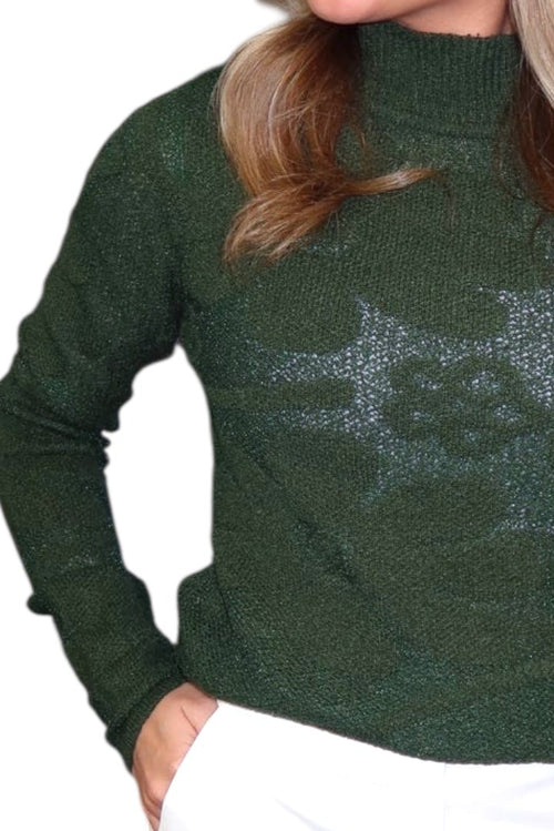 Floral Jacquard Mock Neck Long Sleeve Sweater Top