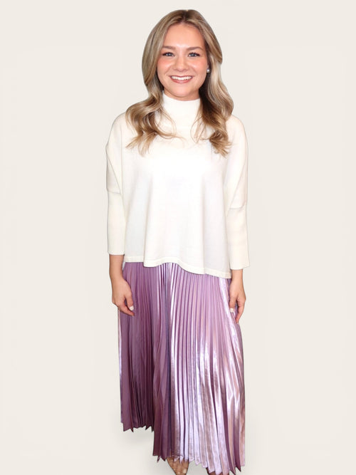 Sunburst Lilac Pleated Satin Midi Skirt
