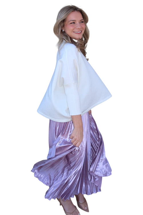 Sunburst Lilac Pleated Satin Midi Skirt