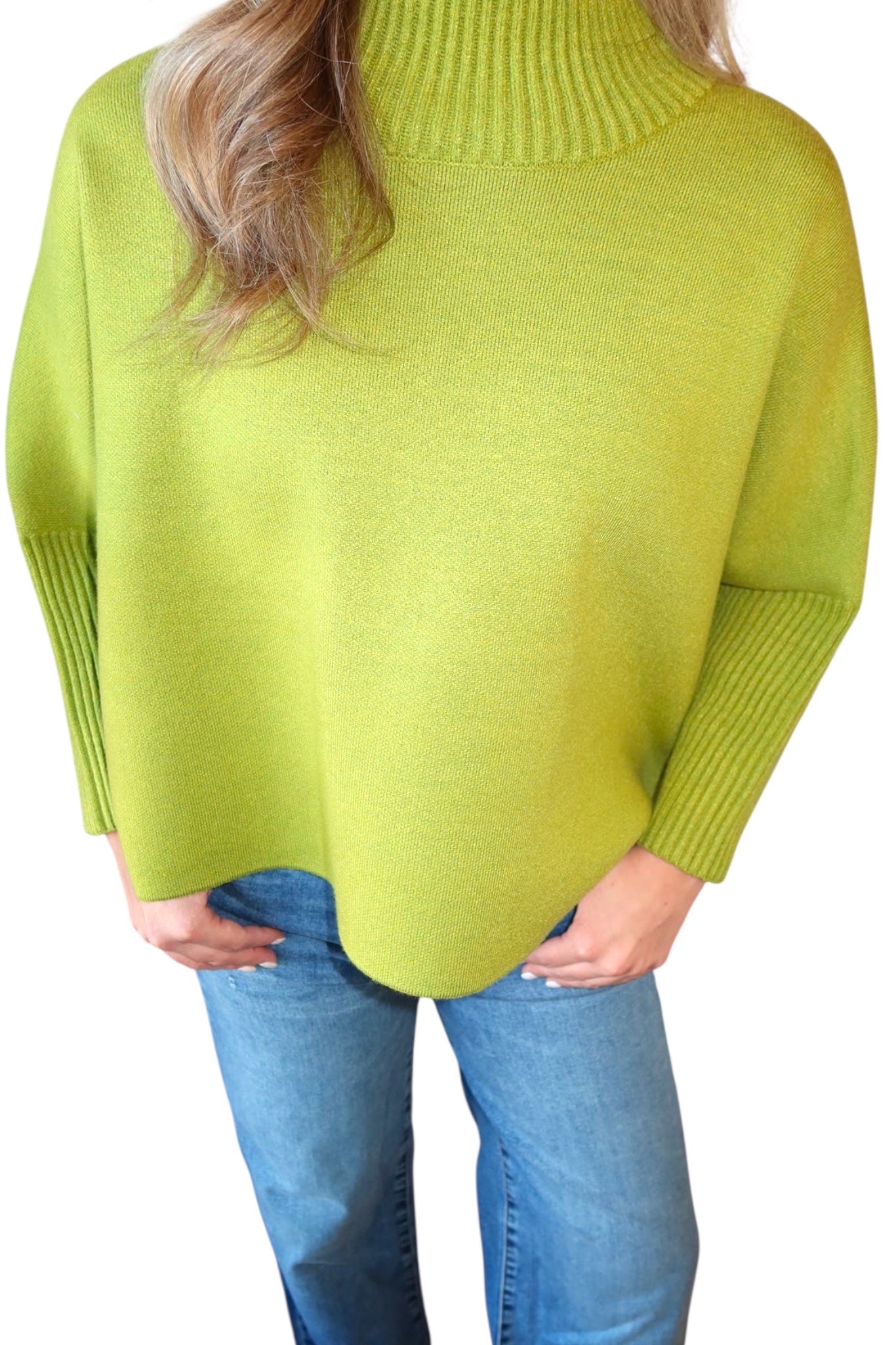 Aja Pesto Green Cropped Mock Neck Angora Sweater