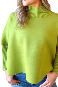 Aja Pesto Green Cropped Mock Neck Angora Sweater
